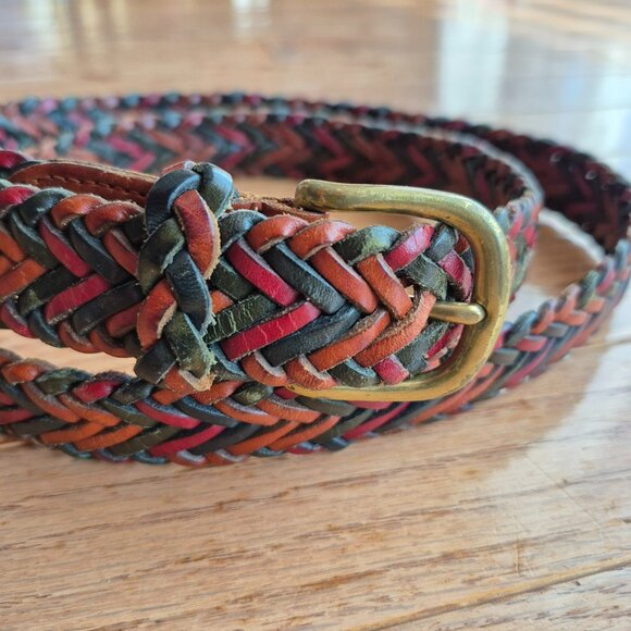 Belt Braided Leather Woven Belt Tri Color Brass Size Large - Picture 2 of 9
